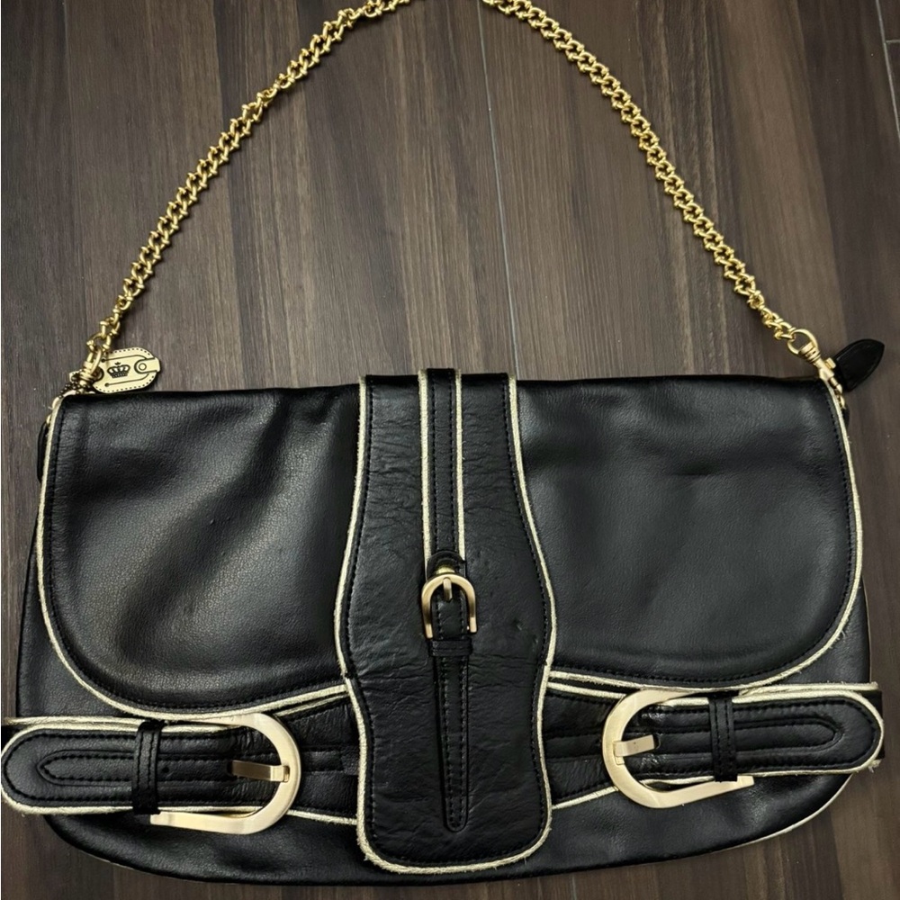 Jimmy Choo Black and Gold Shoulder Bag with Chain Strap and Flap Closure